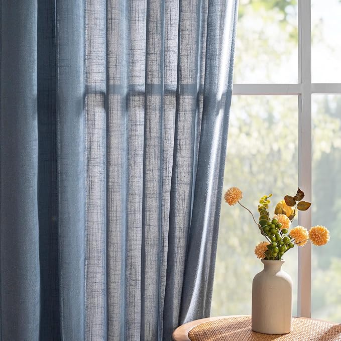 MYSKY HOME 95 Inch Semi Sheer Sliding Door Curtains Farmhouse Light Filtering - Image 9