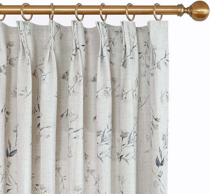 Pinch Pleated Floral Linen Curtains, 72 Inch Wide by 84 Inch Long Printed Curtains for Privacy Light Filtering, Suitable for Living Rooms and Sunrooms.2 Panels