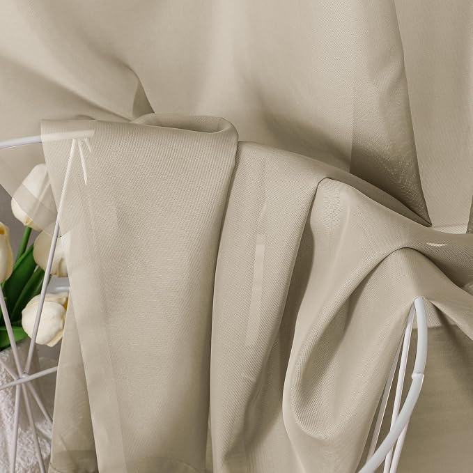 Aiyufeng Taupe Sheer Curtains 54 Inches Long 2 Panels Set, Semi Transparent - Image 6