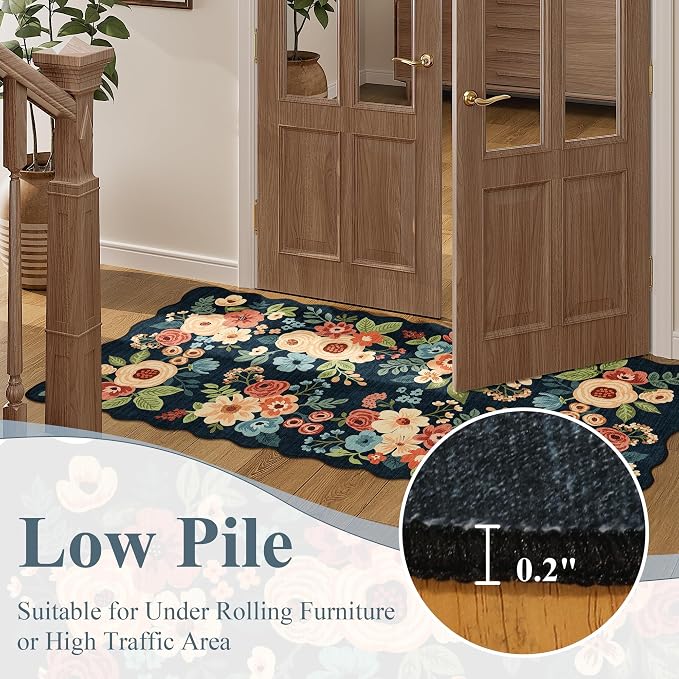DUKINO 2x5 Washable Runner Rug, Floral Non Slip Kitchen Rug, Low Pile, - Image 9