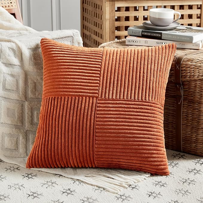 Fancy Homi Set of 2 Burnt Orange Decorative Throw Pillow Covers 18x18 Inch - Image 2