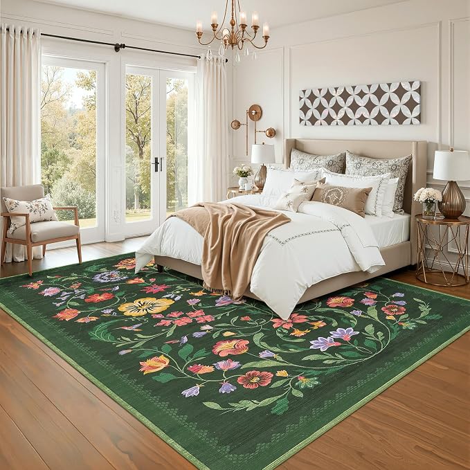 Washable Rug 9x12 Area Rugs for Living Room, Protea Floral Rug for Bedroom - Image 3