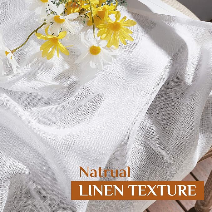NICETOWN White Faux Linen Kitchen Curtains 36 inches Long, Rod Pockets & Back - Image 5