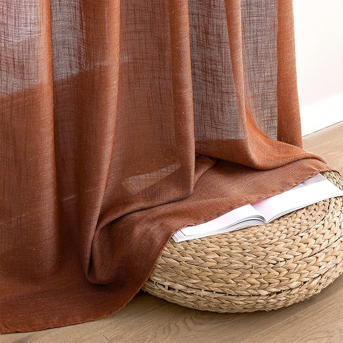 MIULEE Burnt Orange Fall Linen Curtains 52x108 Inches - Image 7