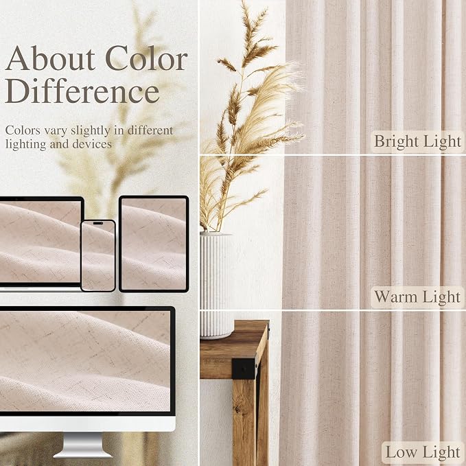 Nanspring Natural White Linen Curtains 120 Inches Long - Image 3