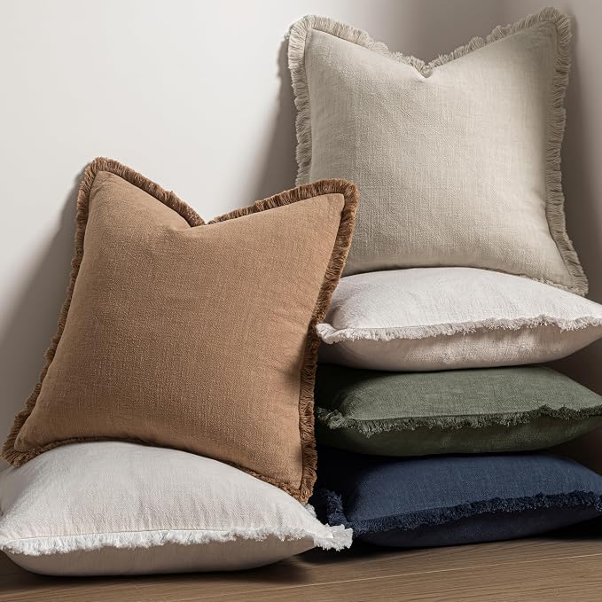MIULEE Linen Decorative Euro Throw Pillow Covers Light Olive Green 26x26 | Set - Image 5