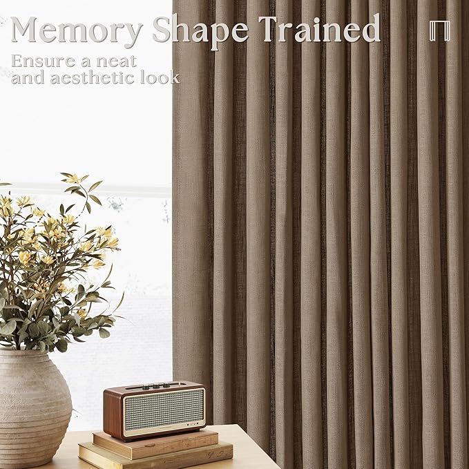 98 Inch Pinch Pleat Flax Linen Semi Sheer Dutch Cocoa Curtains 2 Panels | Light - Image 3