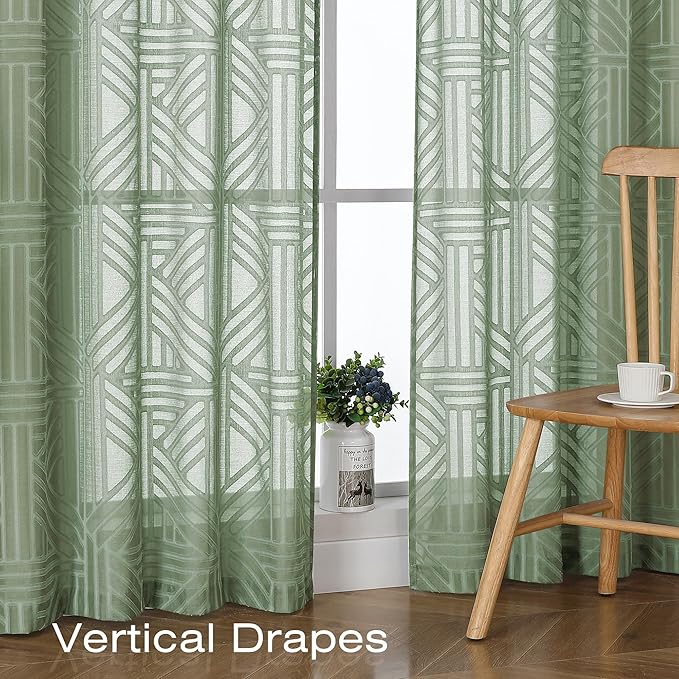Simplebrand Sage Green Semi Sheer Curtains 84 Inches Long 2 Panels, Light - Image 5