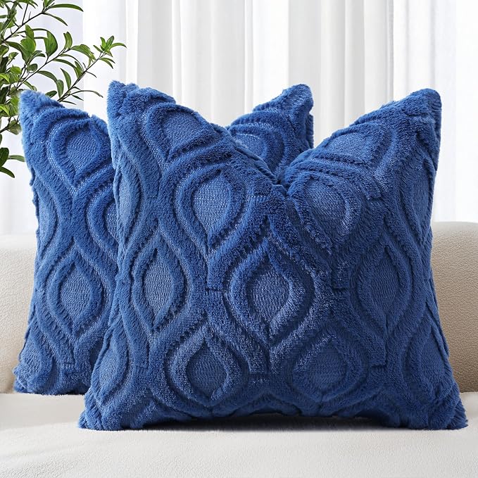 decorUhome Throw Pillow Covers 18x18 Inch Set of 2, Soft Plush Faux Wool Dark by decorUhome