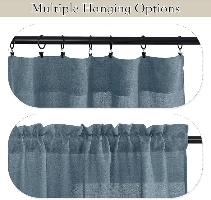 RYB HOME Kitchen Curtains, 30 inches Long Linen Rod Pocket Semi Sheer Cuartins - Image 5