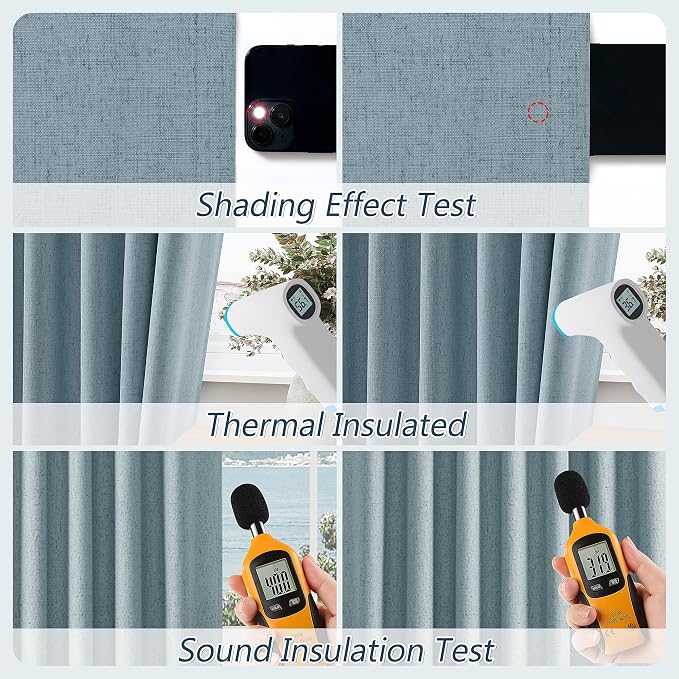 100% Blackout Linen Curtains 90 Inch Length 2 Panels Set - Image 4