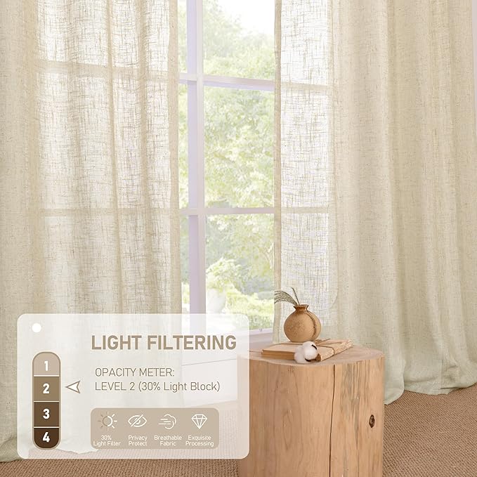 LAMIT Light Filtering Sheer Linen Curtains 102 inches Long, Linen Textured Semi - Image 4