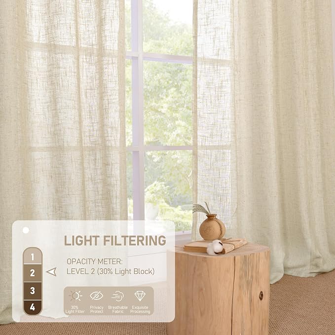 Linen Sheer Curtains 95 inch for Living Room, Soft Thick Light Filtering Boho - Image 5
