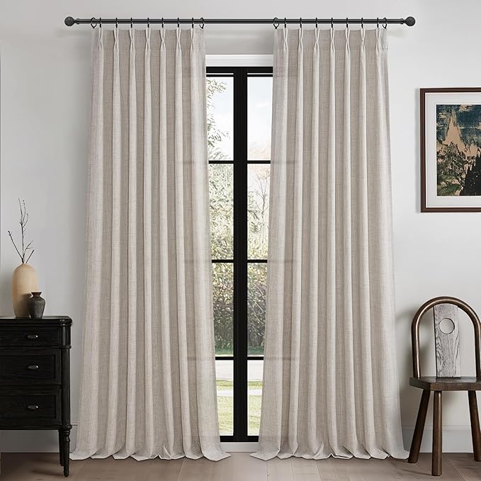 Extra Wide Pleated Thick Linen Semi Sheer Curtains 96 Inches Long by PleatedDrapes