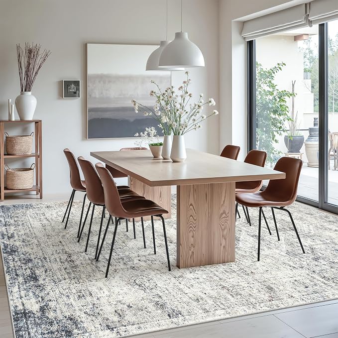 Soalmost 9x12 Area Rugs for Living Room Washable Rug Non-Slip Blue/Ivory | - Image 3