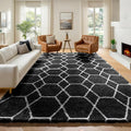 6x9 Area Rugs for Living Room Bedroom, Fluffy Black and White Geometric Rug | by ONASAR