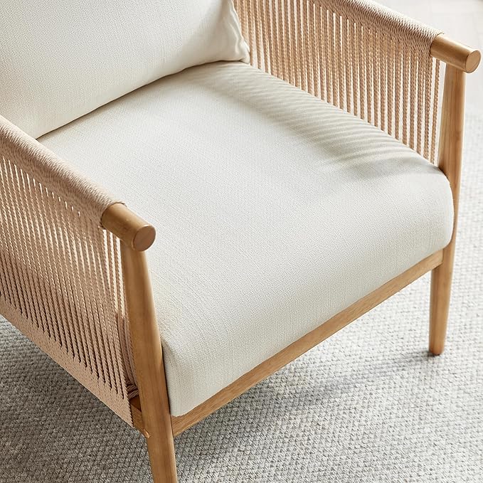 CHITA Braid Armchair Set of 2, Modern Accent Chair for Living Room, Cream
