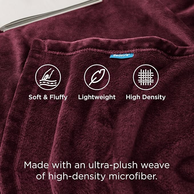 Bedsure GentleSoft Fleece Blanket Twin Size Burgundy - Image 3