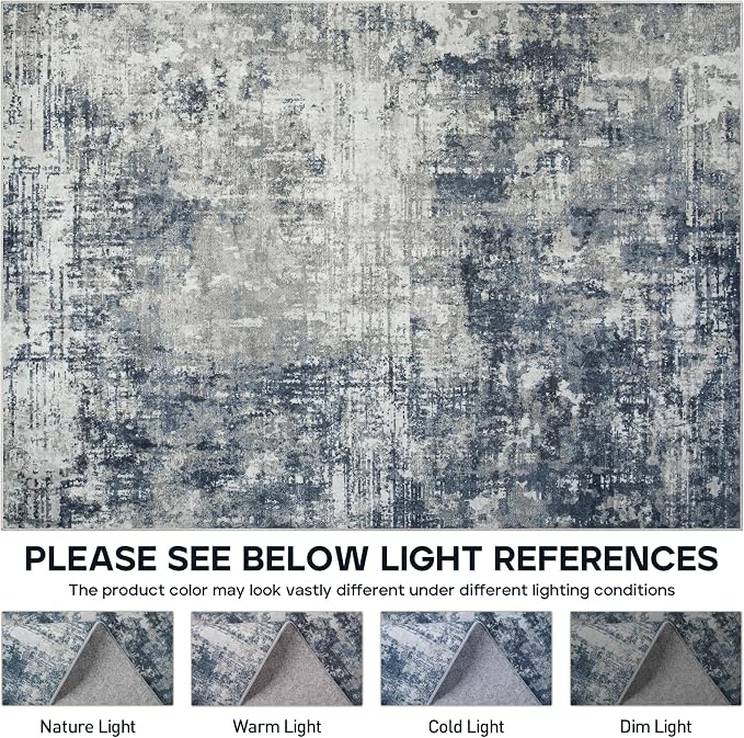 8x10 Area Rugs for Living Room Bedroom Dining Room Washable Blue Grey | Soft - Image 8