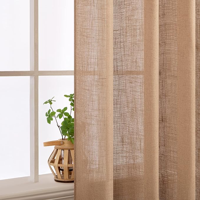 MIULEE Light Brown Linen Curtains 52x63 Inch Long 2 Panels - Image 5