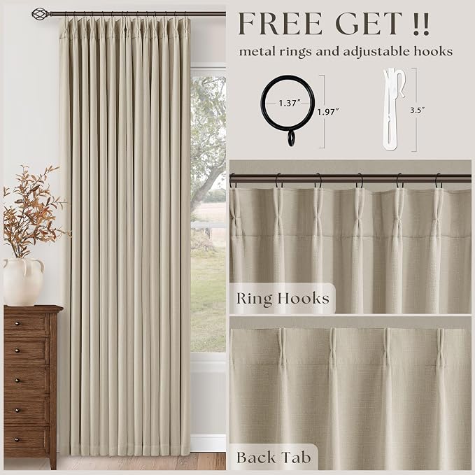 112 Inch Linen Blackout Curtains Pinch Pleated - Image 5