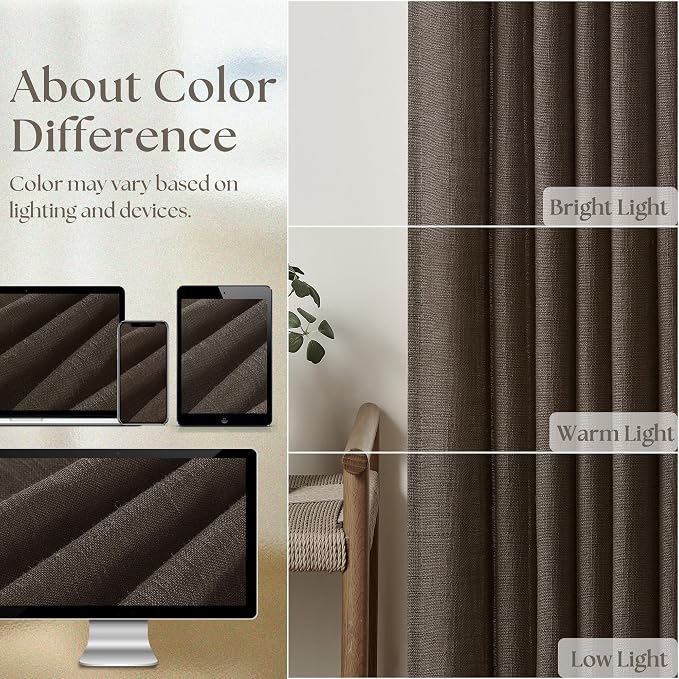 Dark Chocolate Pleated Linen Semi Sheer Curtains 45 Inch Length 2 Panels | - Image 5