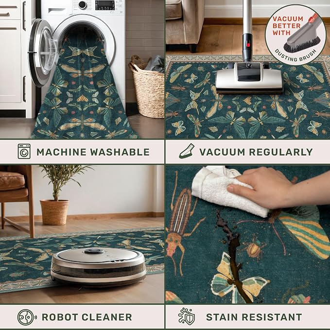 Green Runner Rug 2'6"x10', Washable Boho Hallway Carpet - Image 5