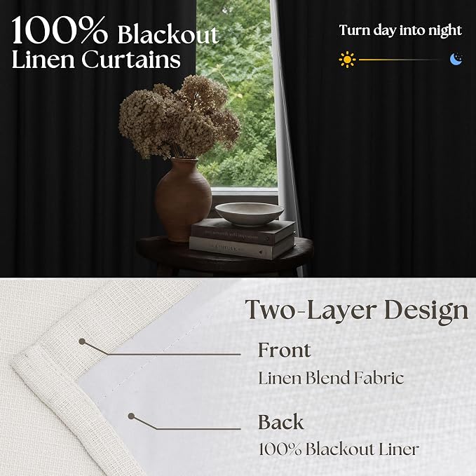 80 Inch Pinch Pleated Blackout Linen Bedroom Curtains Ivory White | Memory - Image 3