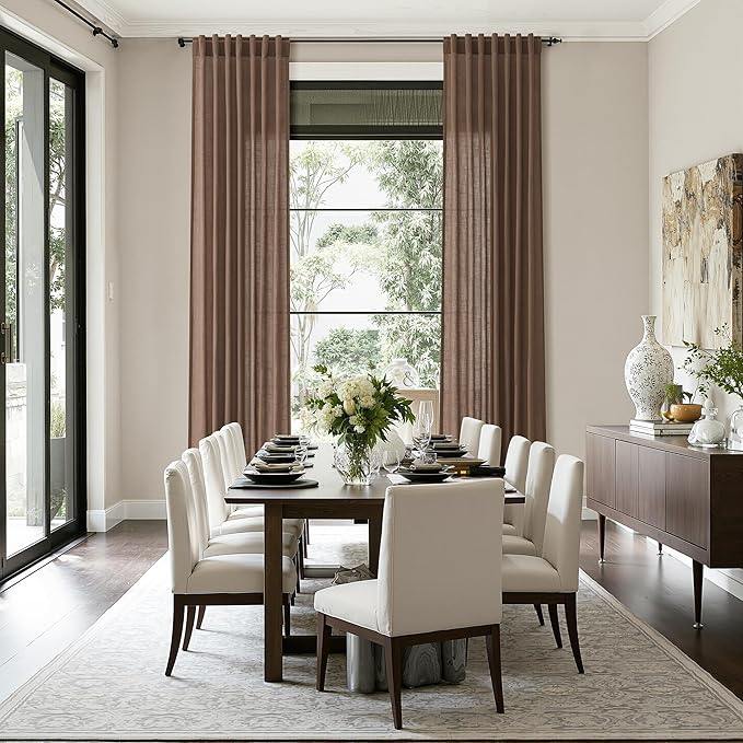 Caramel Brown Linen Curtains for Living Room 92 Inches Long Back Tab Light - Image 8