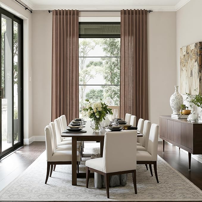 Caramel Brown Linen Curtains for Living Room Extra Long 144 Inches Long Back - Image 6