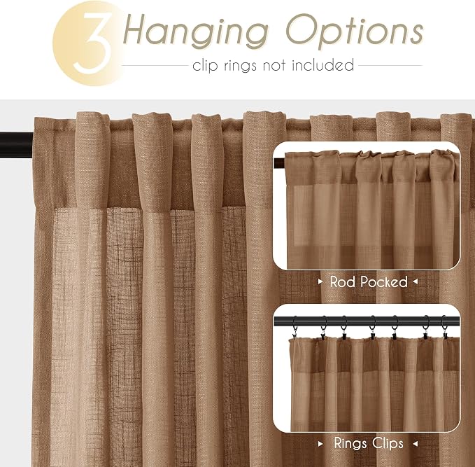 Brown Curtains for Living Room Back Tab Modern Farmhouse Semi Sheer Curtains 96 - Image 2