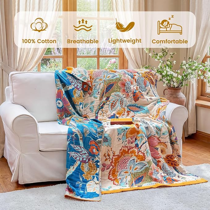 MSGKV Boho Throw Blanket 50"x60" Floral Cotton Blanket - Image 2