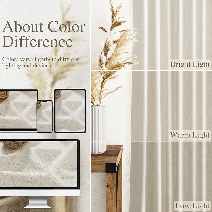 Nanspring Mousse White Lnen Curtains 102 Inches Long - Image 3