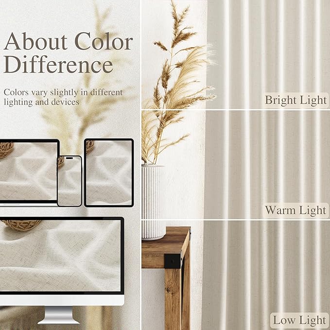 Nanspring Mousse White Linen Curtains 96 Inches Long - Image 3