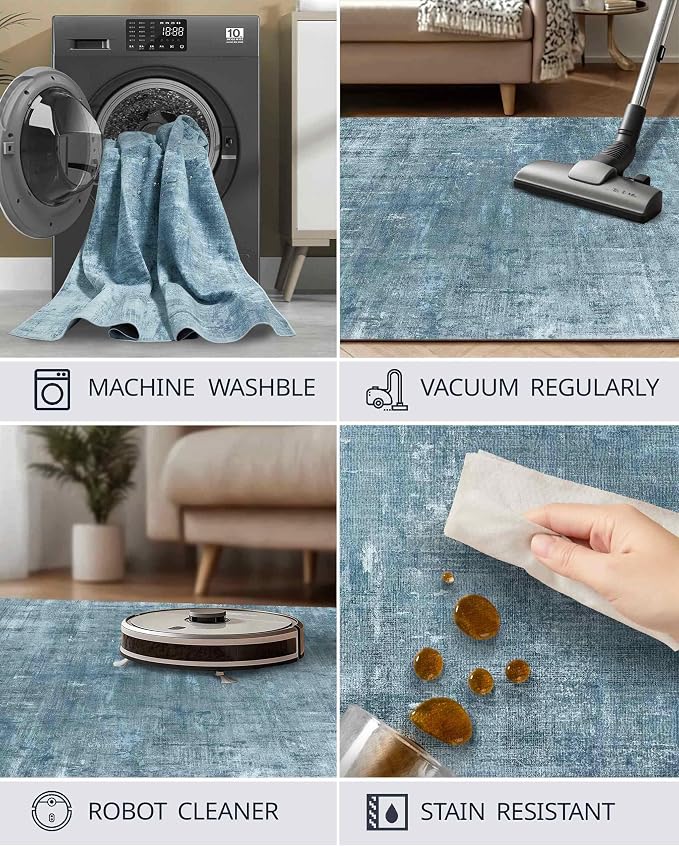 Latte&Fog 8x10 Area Rugs for Living Room, Large Blue Modern Abstract Washable - Image 7