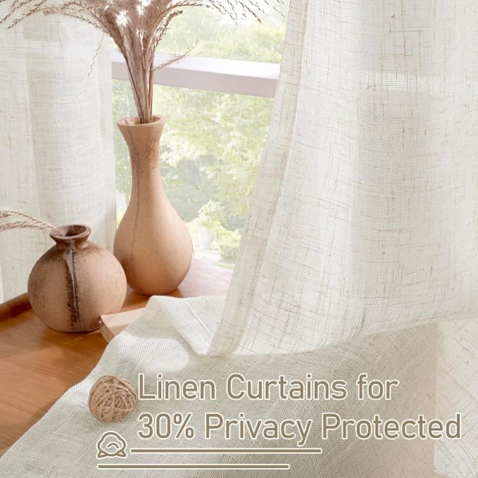 LAMIT Natural Ivory Linen Sheer Curtains 72 inches Long - Image 5