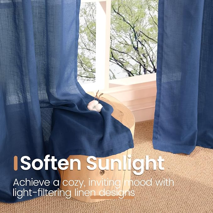 BGment 102 Inch Length Navy Blue Linen Curtains - Image 5