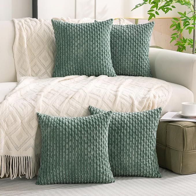Set of 4 Teal Green Decorative Throw Pillow Covers 16x16 Inch Corduroy Pillow - Image 3