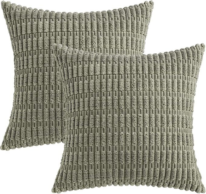 MIULEE Corduroy Decorative Throw Pillow Covers 20x20 Light Olive Pack of 2 | - Image 6