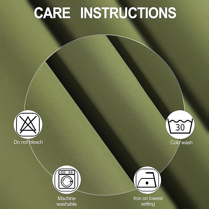 LEMOMO Olive Green Thermal Blackout Curtains/52 x 108 Inch/Set of 2 Panels Room - Image 4