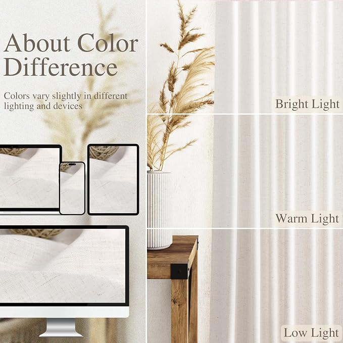 Ivory White Linen Curtains 132 Inch Length - Image 3