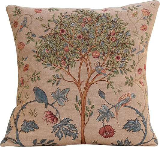 Charlotte Home Furnishings Decorative Tapestry Pillow Cover 19x19 in, Beige Kelmscott Couch Throw Pillow Cover, French Country Square Cushion Cases for Bed Room Home Decor, Soft Cotton Jacquard Woven