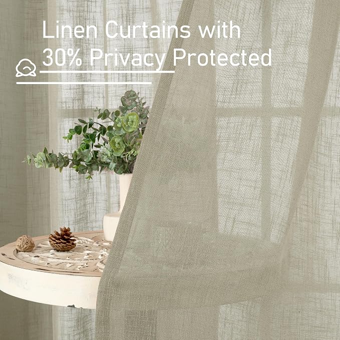 Semi Sheer Linen Curtains 72 Inches Long 2 Panels Set, Light Filtering Rustic - Image 6