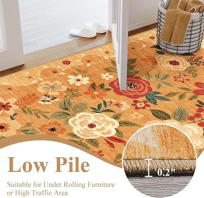 DUKINO 2.6x10 Runner Rug for Hallway, Washable Kitchen Rugs Non Slip Orange | - Image 7