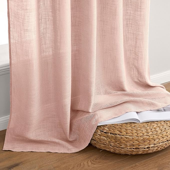 MIULEE Blush Pink Linen Curtains 96 Inches Long 2 Panels - Image 7