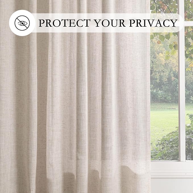 MYSKY HOME Boho Curtains 72 Inch Length, Natural Linen Semi Sheer Drapes - Image 6