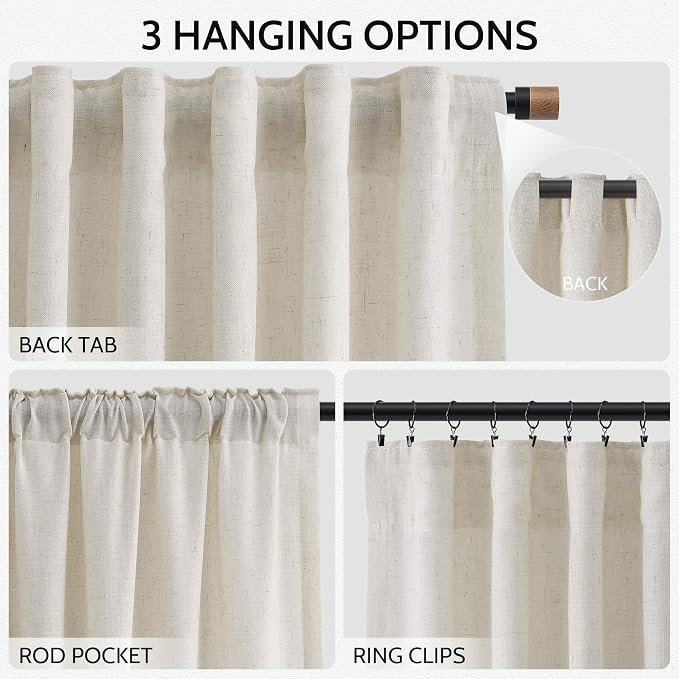 Nanspring Mousse White Linen Curtains 84 Inches Long - Image 2