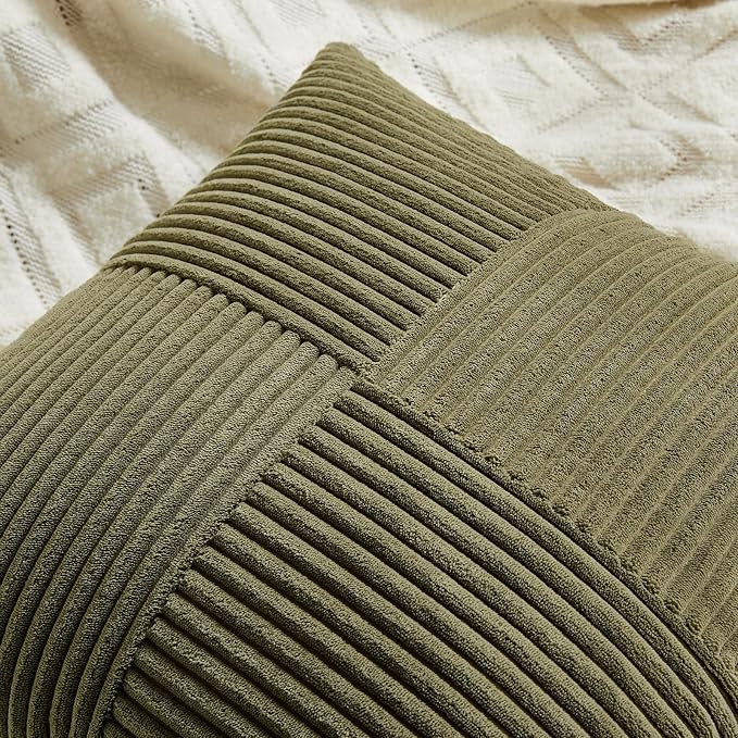 Fancy Homi 2 Packs Olive Green Samll Decorative Throw Pillow Covers 14x14 Inch - Image 3