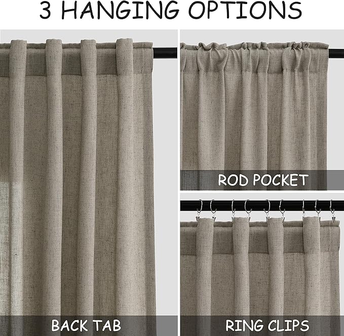 Mocha Linen Curtains 120 Inch Extra Long - Image 2