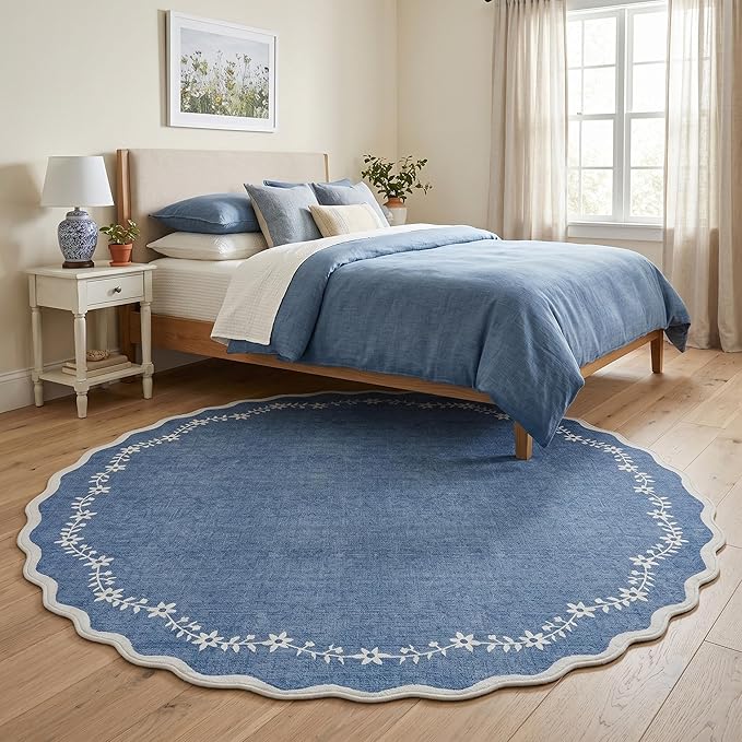 GarveeHome Round Rugs 6ft Scalloped Washable Circle Rug by GarveeHome